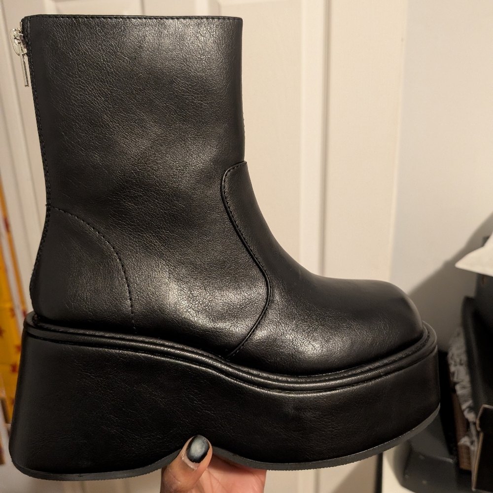 brand new vegan leather chunky platform ankle boots